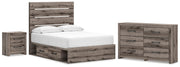 Graystorm Full Panel Bed with Storage, Dresser and Nightstand in Brown Gray - PKG021394