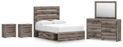 Graystorm Full Panel Bed with Storage, Dresser, Mirror and 2 Nightstands in Brown Gray - PKG021388