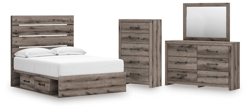 Graystorm Full Panel Bed with Storage, Dresser, Mirror and Chest in Brown Gray - PKG021391