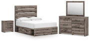 Graystorm Full Panel Bed with Storage, Dresser, Mirror and Nightstand in Brown Gray - PKG021390