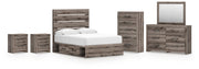 Graystorm Full Panel Bed with Storage, Dresser, Mirror, Chest and 2 Nightstands in Brown Gray - PKG021389