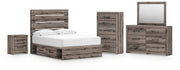 Graystorm Full Panel Bed with Storage, Dresser, Mirror, Chest and Nightstand in Brown Gray - PKG021392