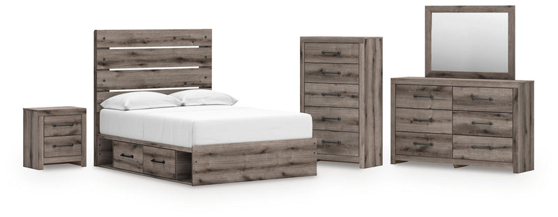 Graystorm Full Panel Bed with Storage, Dresser, Mirror, Chest and Nightstand in Brown Gray - PKG021392