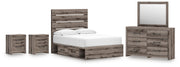 Graystorm Full Panel Storage Bed, Dresser, Mirror and 2 Nightstands in Brown Gray - PKG021372