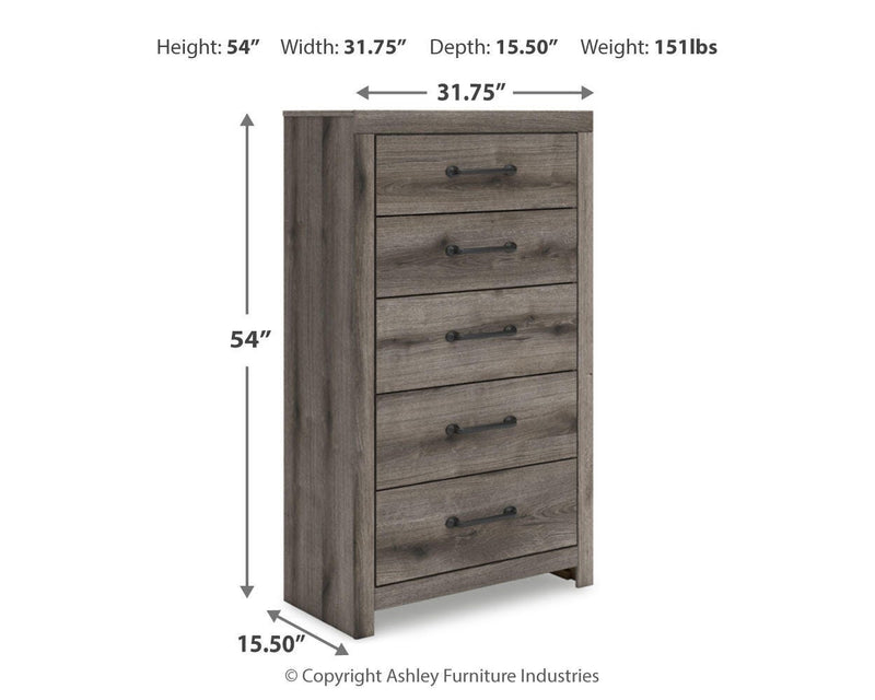 Graystorm Full Panel Storage Bed, Dresser, Mirror and Chest in Brown Gray - PKG021375