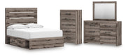 Graystorm Full Panel Storage Bed, Dresser, Mirror and Chest in Brown Gray - PKG021375