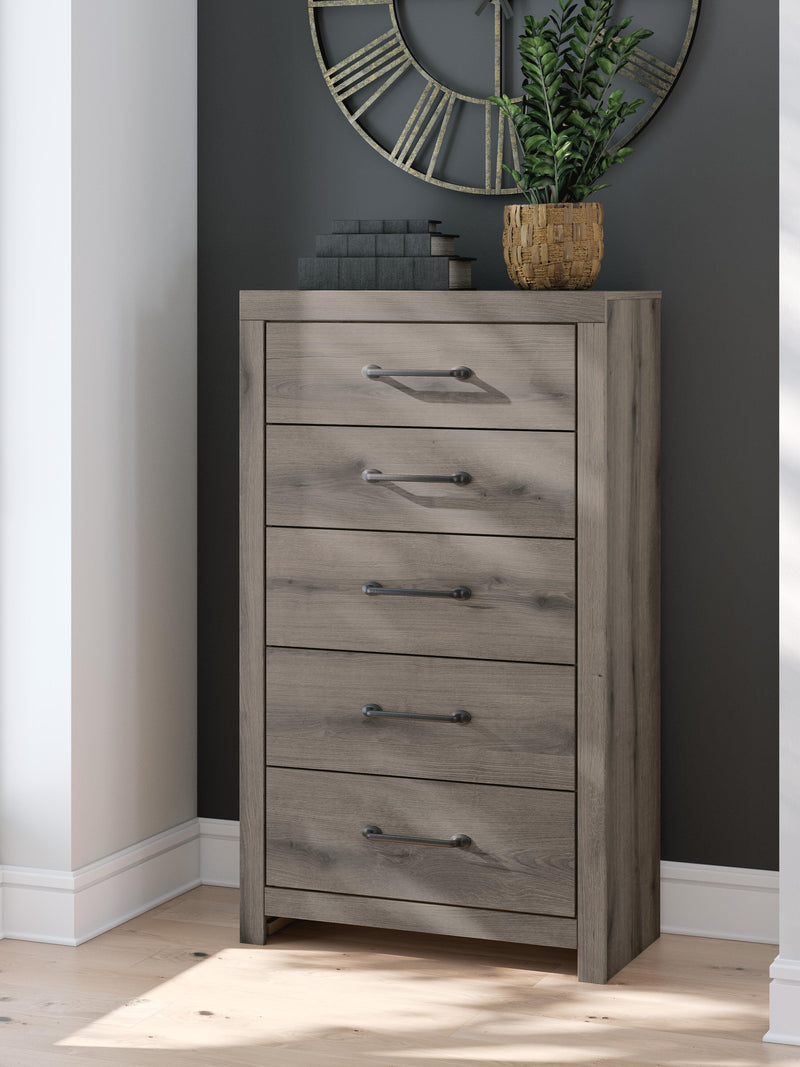 Graystorm Full Panel Storage Bed, Dresser, Mirror and Chest in Brown Gray - PKG021375