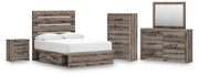 Graystorm Full Panel Storage Bed, Dresser, Mirror, Chest and Nightstand in Brown Gray - PKG021376