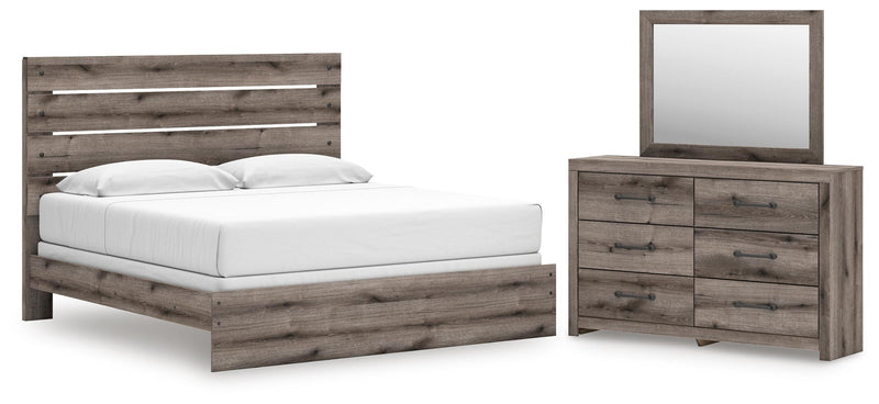 Graystorm King Panel Bed, Dresser and Mirror in Brown Gray - PKG021355