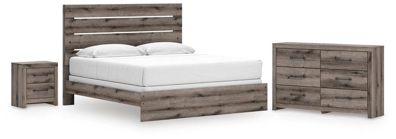 Graystorm King Panel Bed, Dresser and Nightstand in Brown Gray - PKG021362