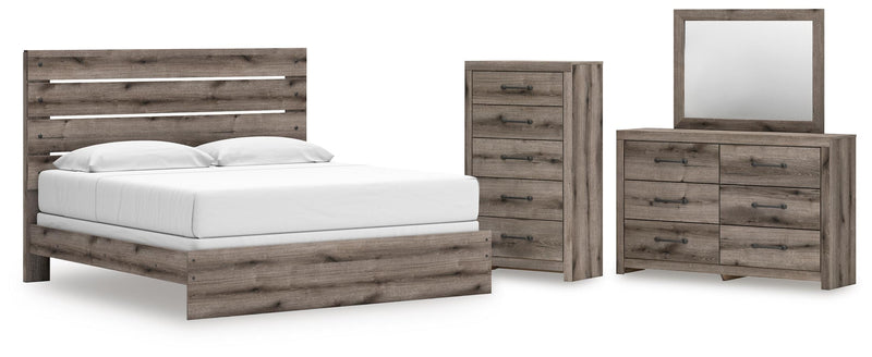 Graystorm King Panel Bed, Dresser, Mirror and Chest in Brown Gray - PKG021359