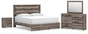 Graystorm King Panel Bed, Dresser, Mirror and Nightstand in Brown Gray - PKG021358