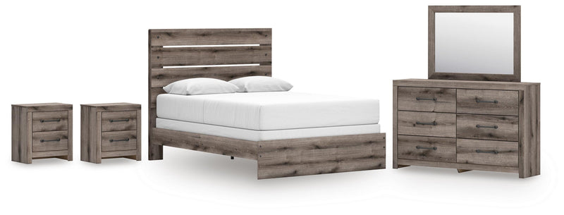 Graystorm Queen Panel Bed, Dresser, Mirror and 2 Nightstands in Brown Gray - PKG021348