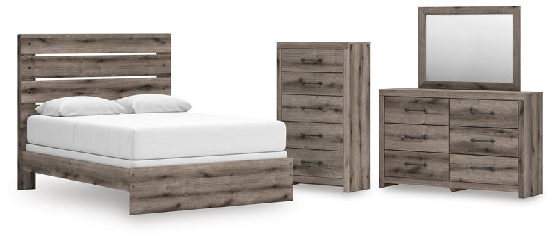 Graystorm Queen Panel Bed, Dresser, Mirror and Chest in Brown Gray - PKG021351