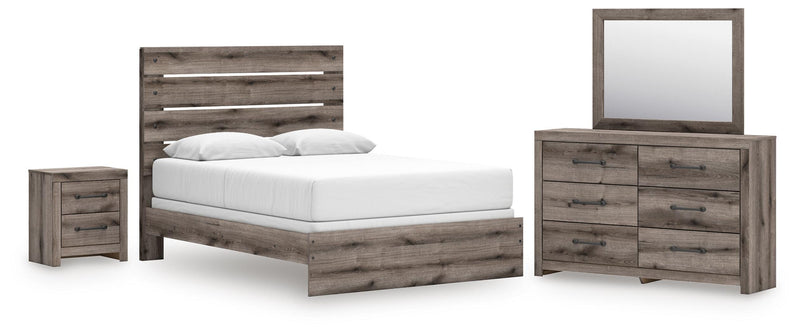 Graystorm Queen Panel Bed, Dresser, Mirror and Nightstand in Brown Gray - PKG021350