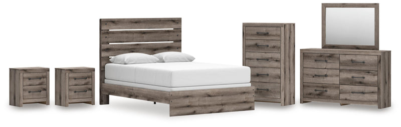 Graystorm Queen Panel Bed, Dresser, Mirror, Chest and 2 Nightstands in Brown Gray - PKG021349