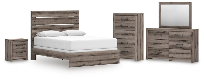 Graystorm Queen Panel Bed, Dresser, Mirror, Chest and Nightstand in Brown Gray - PKG021352