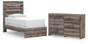 Graystorm Twin Panel Bed and Dresser in Brown Gray - PKG021338
