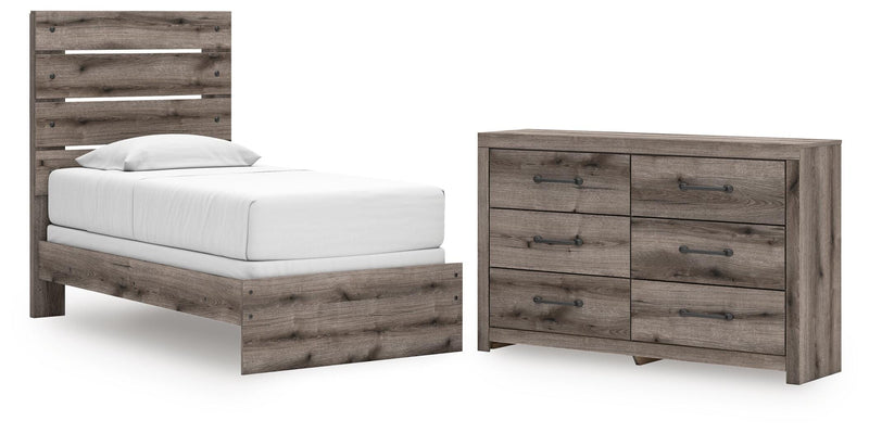 Graystorm Twin Panel Bed and Dresser in Brown Gray - PKG021338