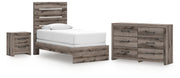 Graystorm Twin Panel Bed, Dresser and Nightstand in Brown Gray - PKG021339