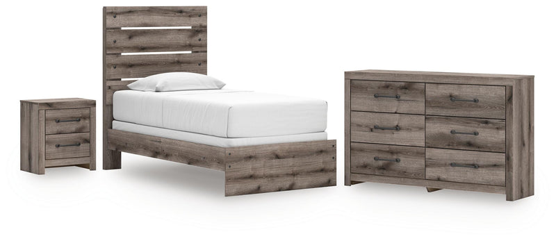 Graystorm Twin Panel Bed, Dresser and Nightstand in Brown Gray - PKG021339