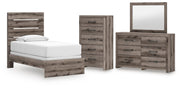 Graystorm Twin Panel Bed, Dresser, Mirror and Chest in Brown Gray - PKG021336