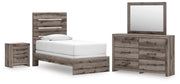 Graystorm Twin Panel Bed, Dresser, Mirror and Nightstand in Brown Gray - PKG021335