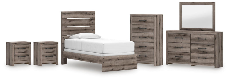 Graystorm Twin Panel Bed, Dresser, Mirror, Chest and 2 Nightstands in Brown Gray - PKG021334