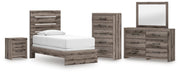 Graystorm Twin Panel Bed, Dresser, Mirror, Chest and Nightstand in Brown Gray - PKG021337