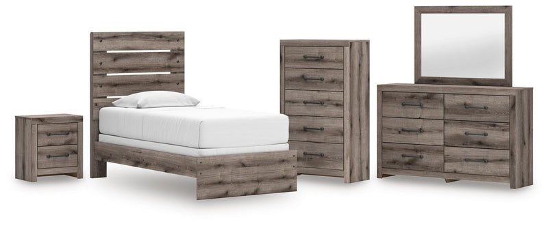 Graystorm Twin Panel Bed, Dresser, Mirror, Chest and Nightstand in Brown Gray - PKG021337