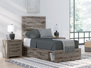 Graystorm Twin Panel Bed with Storage and Dresser in Brown Gray - PKG021385