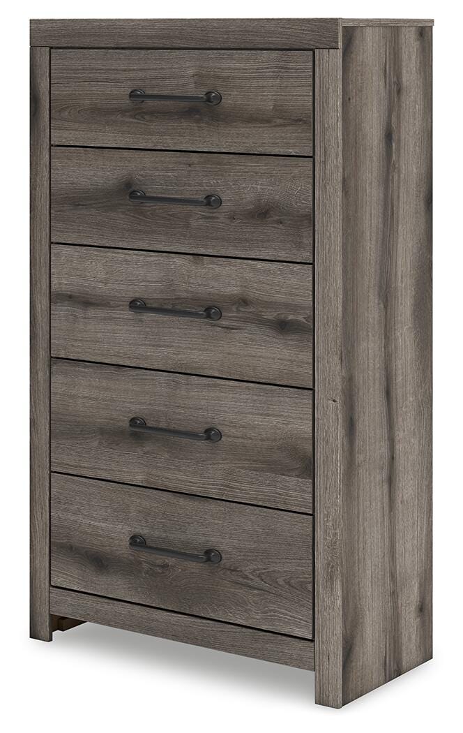 Graystorm Twin Panel Bed with Storage, Dresser, Mirror and Chest in Brown Gray - PKG021383