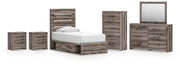 Graystorm Twin Panel Bed with Storage, Dresser, Mirror, Chest and 2 Nightstands in Brown Gray - PKG021381