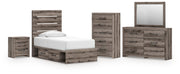 Graystorm Twin Panel Bed with Storage, Dresser, Mirror, Chest and Nightstand in Brown Gray - PKG021384