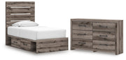 Graystorm Twin Panel Storage Bed and Dresser in Brown Gray - PKG021369