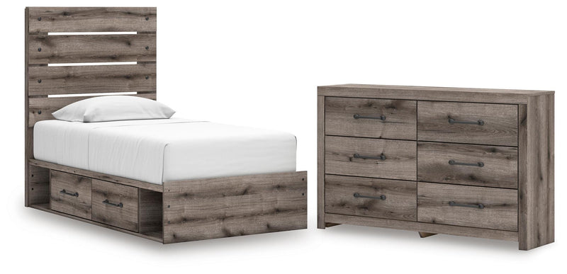Graystorm Twin Panel Storage Bed and Dresser in Brown Gray - PKG021369