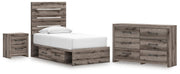 Graystorm Twin Panel Storage Bed, Dresser and Nightstand in Brown Gray - PKG021370