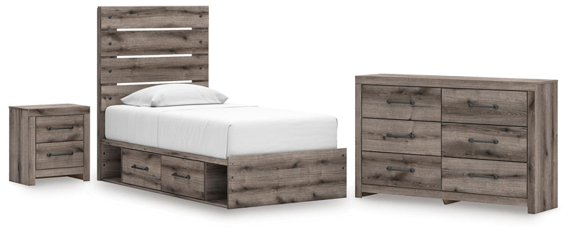 Graystorm Twin Panel Storage Bed, Dresser and Nightstand in Brown Gray - PKG021370