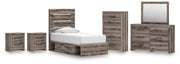 Graystorm Twin Panel Storage Bed, Dresser, Mirror, Chest and 2 Nightstands in Brown Gray - PKG021365