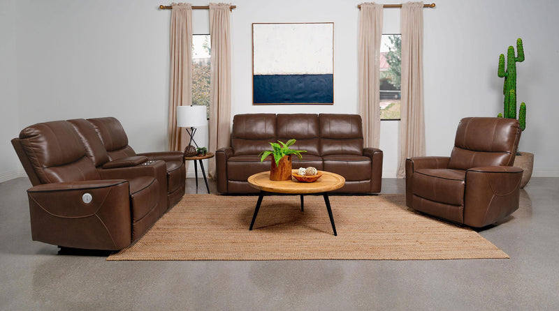 Greenfield Upholstered Power Reclining Loveseat Saddle Brown - 610265P