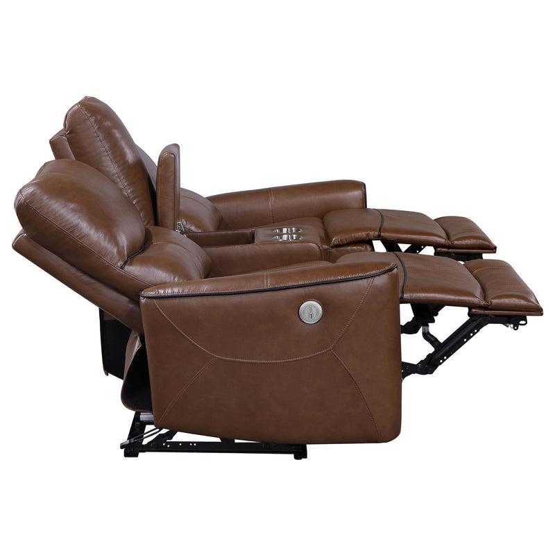 Greenfield Upholstered Power Reclining Loveseat Saddle Brown - 610265P