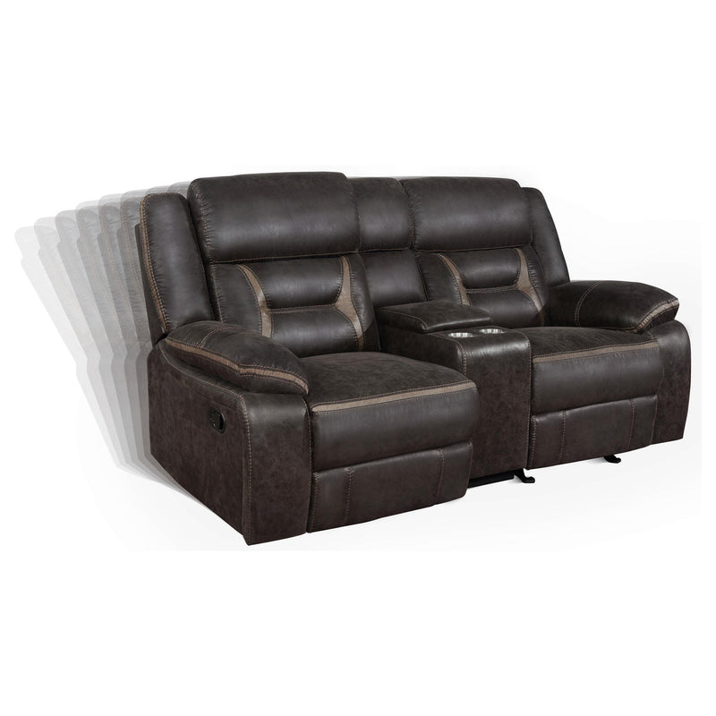 Greer Upholstered Motion Reclining Loveseat Brown - 651355