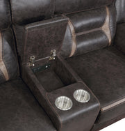 Greer Upholstered Motion Reclining Loveseat Brown - 651355