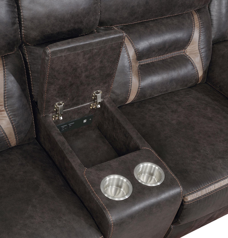 Greer Upholstered Motion Reclining Loveseat Brown - 651355