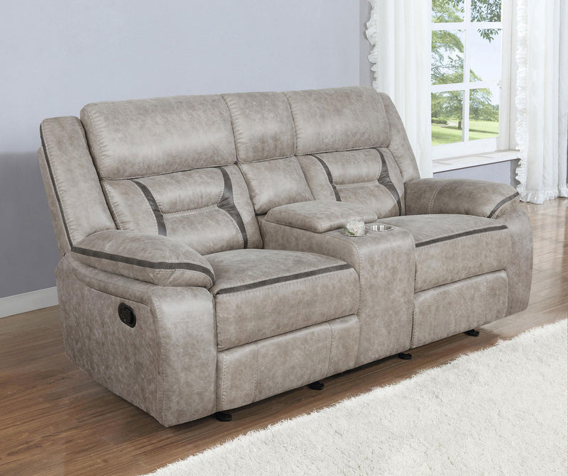 Greer Upholstered Motion Reclining Loveseat Taupe - 651352