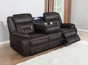 Greer Upholstered Motion Reclining Sofa Brown - 651354