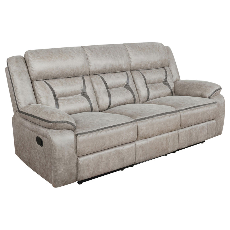 Greer Upholstered Motion Reclining Sofa Taupe - 651351