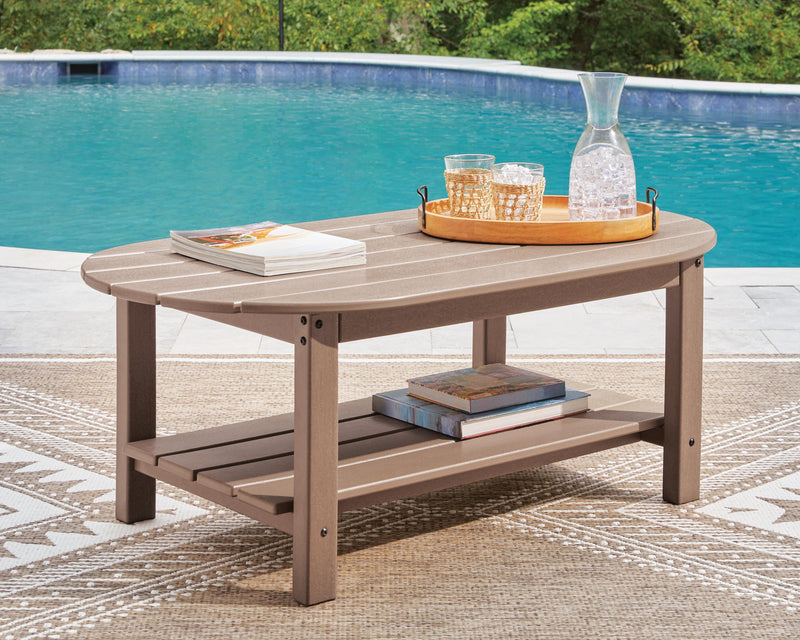 Grover Beach Outdoor Sofa and 2 Chairs with Coffee Table in Driftwood - PKG024040