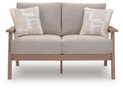 Grover Beach Outdoor Sofa and Loveseat with Coffee Table in Driftwood - PKG024038