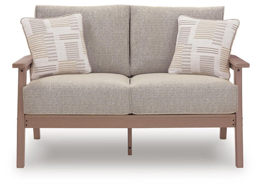 Grover Beach Outdoor Sofa and Loveseat with Coffee Table in Driftwood - PKG024038